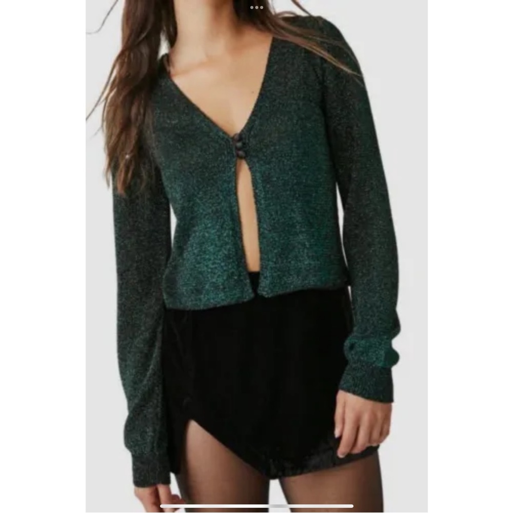 Free People Emerald Green Emmaline Metallic Cardigan Sweater Size Medium
New